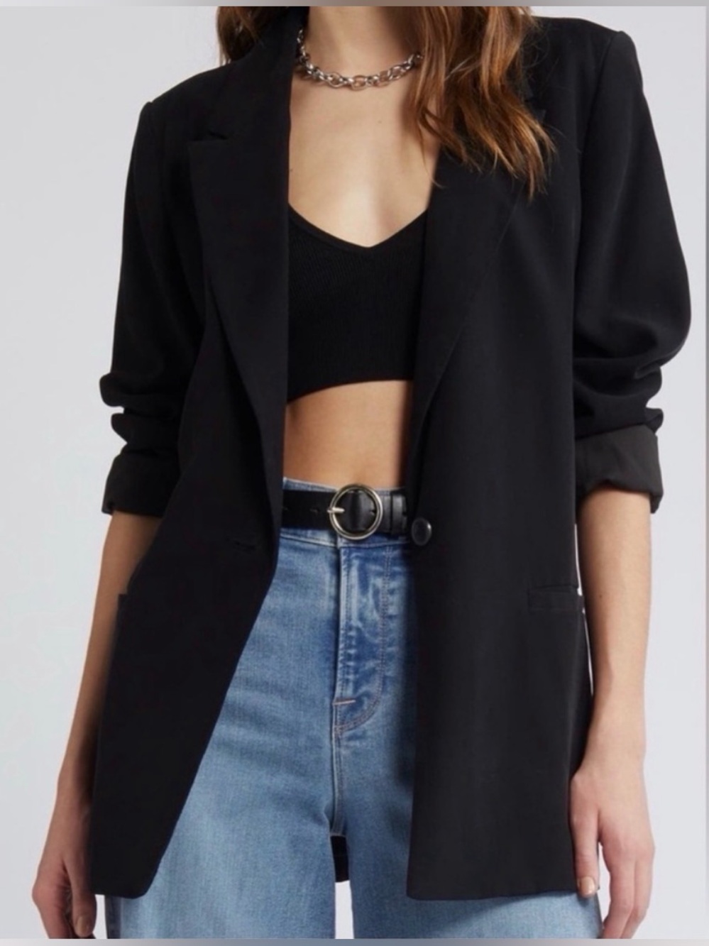 Open Edit Oversized Black Boyfriend Blazer Jacket